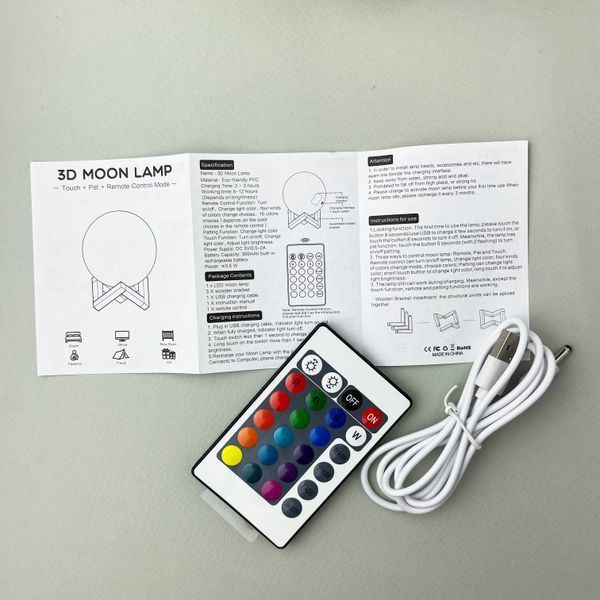 Світильник настільний Місяць 3D RGB 15 см + пульт RT105 фото