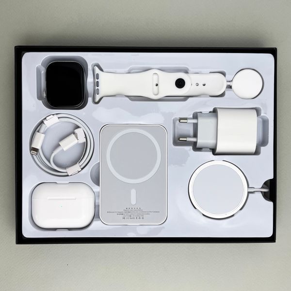 Комплект Megabox 6в1 - Watch 9 / Air Pro 2 / Battary Pack / MagSafe / 20W Type-С / Кабель 3х / Ремінець (Білий) SW121 фото